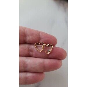 Krementz Double Heart Rhinestone Brooch